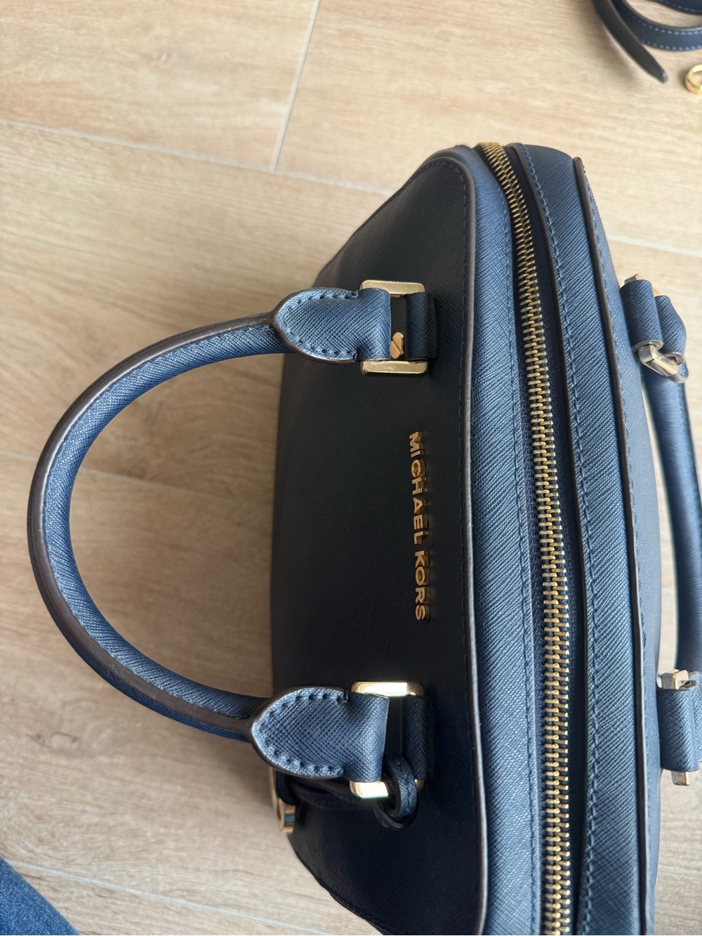 Michael Kors Navy Saffiano Leather Satchel with Gold Hardware - Picture 4 of 9